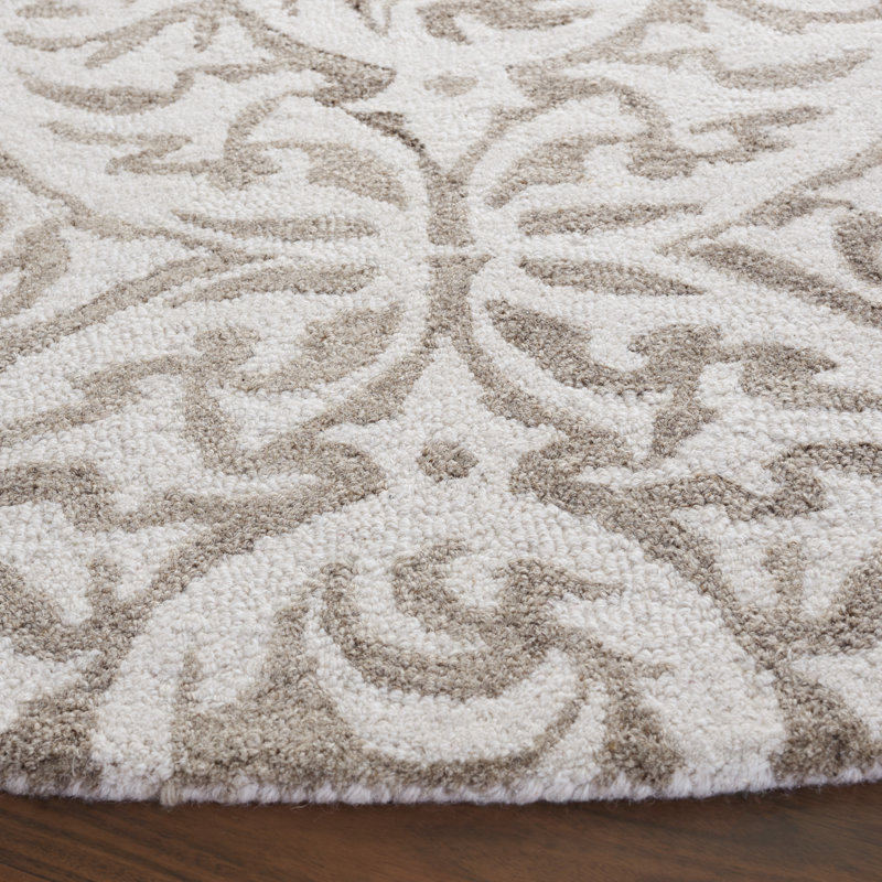 Kennerdell 404 Hand Tufted Wool/Cotton Geometric Rug in Beige/Ivory, Round 6'