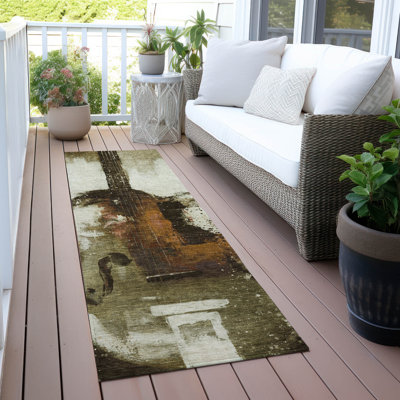 Tapis intérieur / extérieur brun lavable à la machine Xhevrie