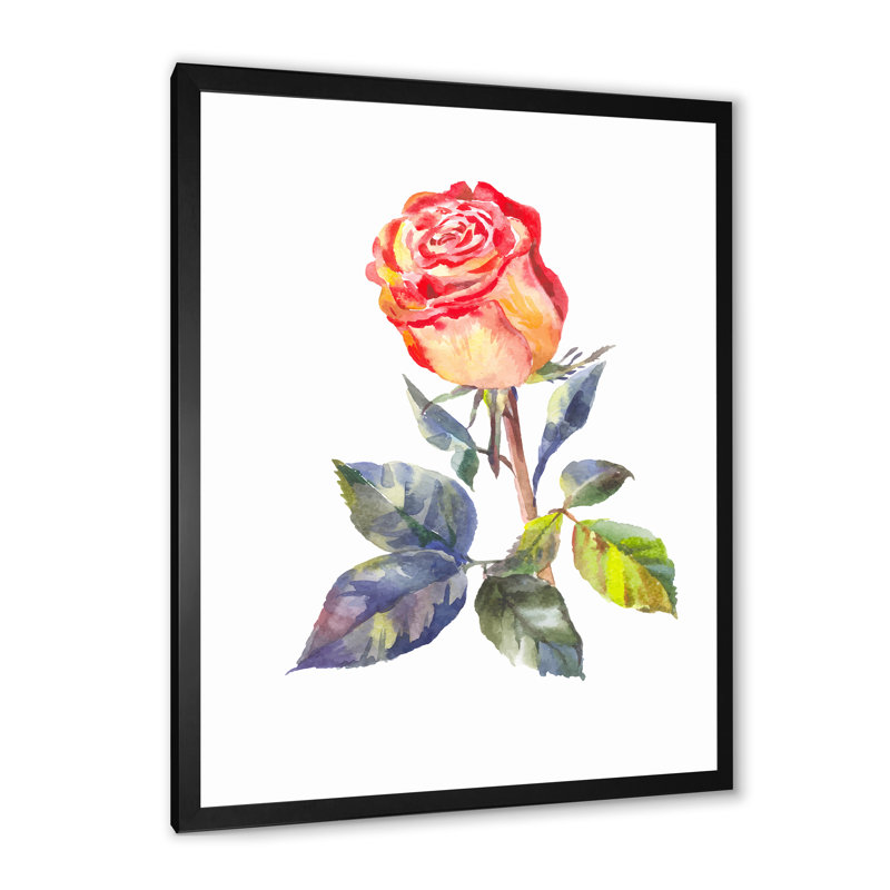 Simple rose rétro - art mural traditionnel sur toile, Cadre photo noir, H 20 po x l 12 po x P 1 po