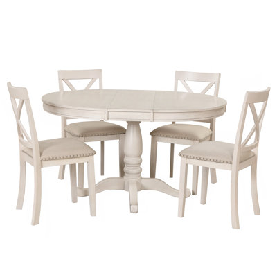 Ensemble de table de salle à manger moderne pour 4, table ronde et 4 chaises de cuisine, ensemble de table de cuisine 5 pièces pour salle à manger, coin repas, coin-repas, blanc antique