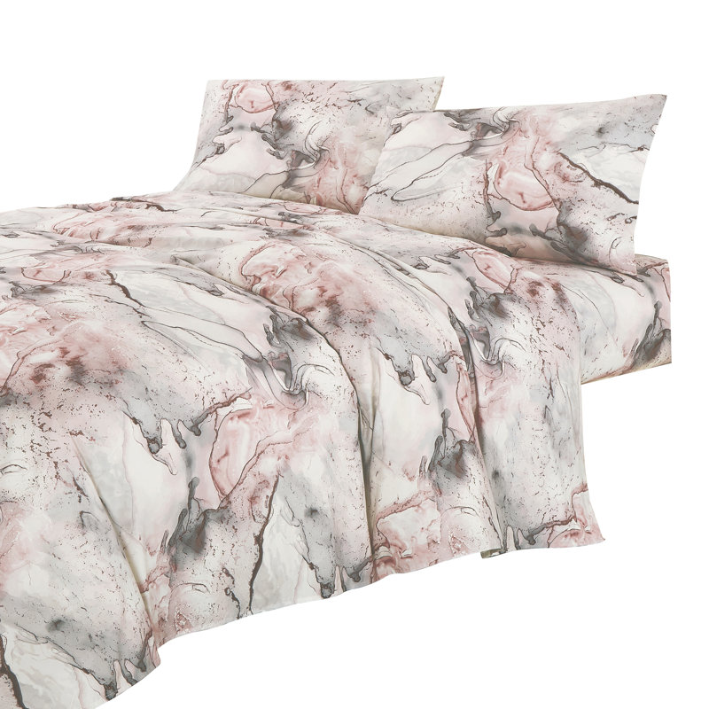 Floral Printed Sheet Set, Full Sheet Set with 2 Pillowcases, Pink Floral