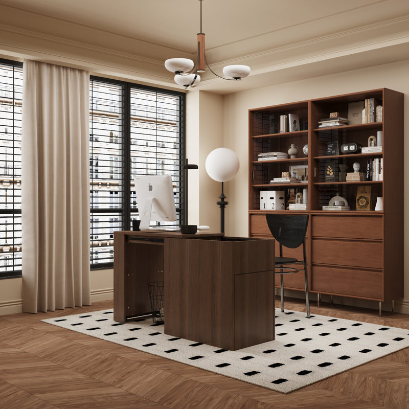Modern Walnut Scalable Writing Desk With Spacious Drawers And Sleek Design