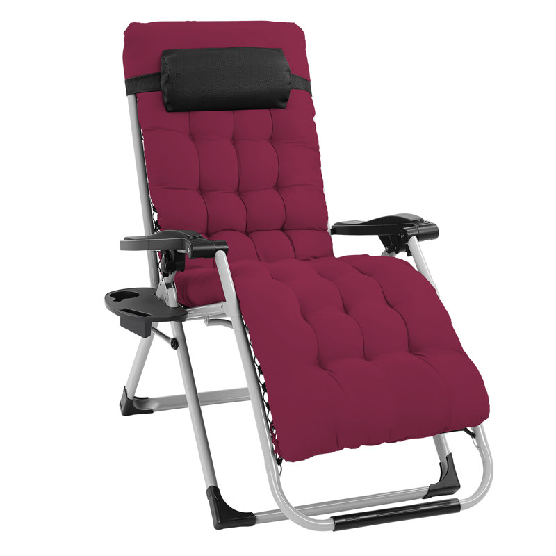 Patio Black Folding Zero Gravity Chair With Red Cushion, Red