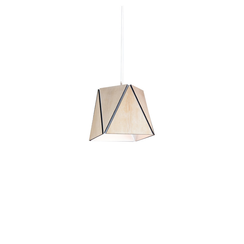 Luminaire suspendu géométrique unique en bois à 1 lumière Calx, 3 500K, Aluminium brossé, H 12,75 po x l 19 po x P 19 po