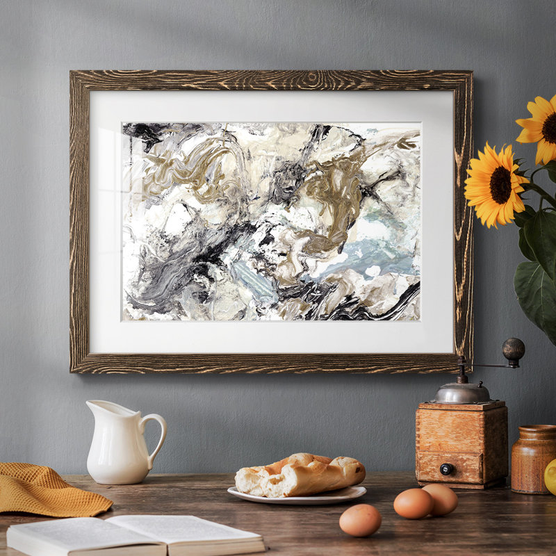 Marbré abstrait - reproduction encadrée rustique avec tableau mat, Noyer, H 22 po x l 32 po x P 1,5 po