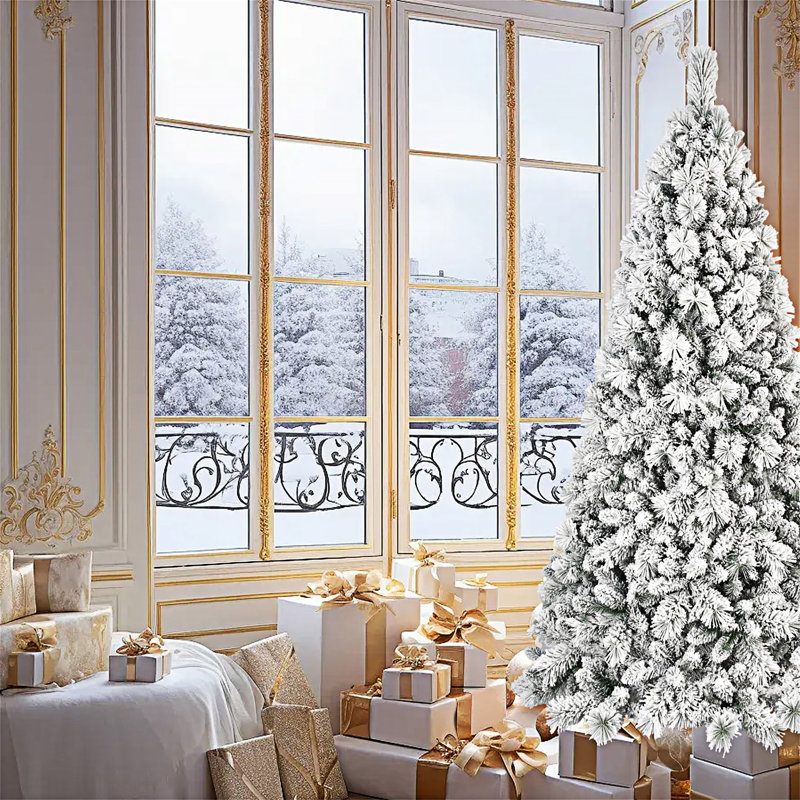 Arbre de Noël floqué avec support en métal, Non, H 6 pi