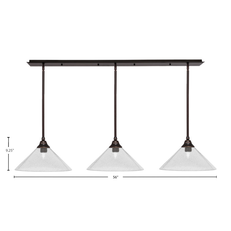 3 Light Stem Hung Linear Pendalier With Bubble Glass, 9.25" H x 56" W x 16" D , Oil Rubbed Bronze, Smoke