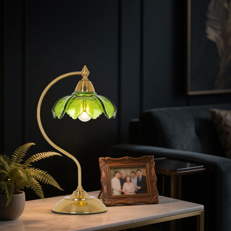 Glass Side Table Lamp, Green