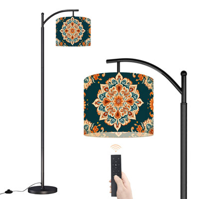 Arc Floor Lamp Floral Mandala Intricate Swirls Vibrant Colors Floor Lamps with Remote LED Lights Adjustable Lamp Shades Tall Standing Lamps for Reading Office Living Room