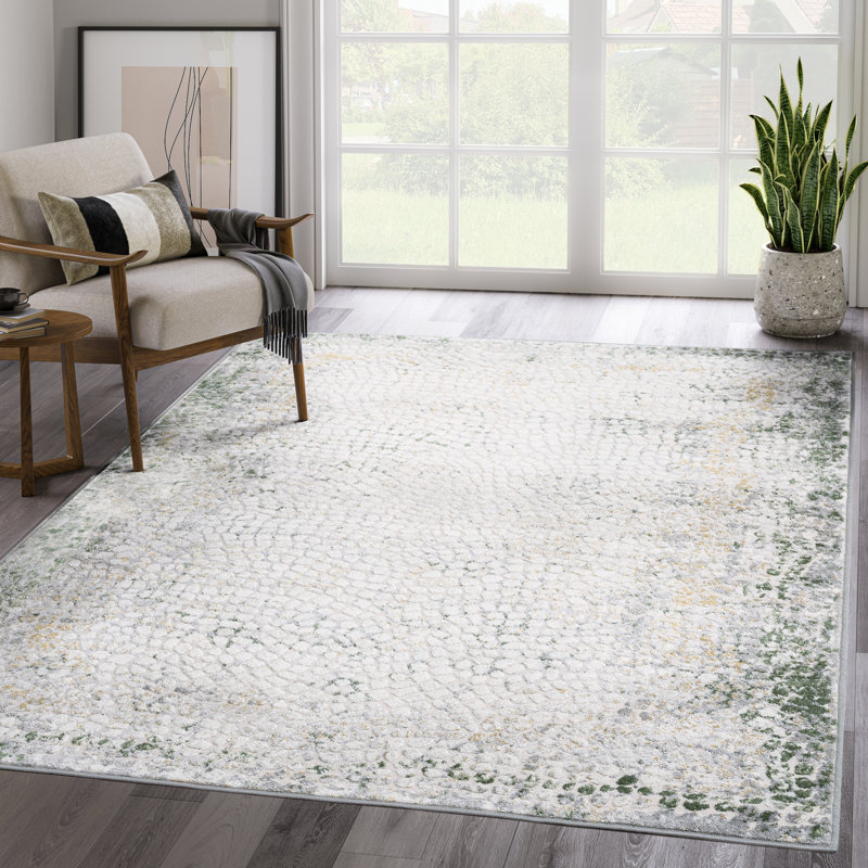 Tapis gris abstrait rectangulaire en polypropylène tissé à la machine, Rectangle 4 pi x 6 pi