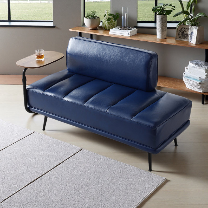 Banc de bout moderne de 55 po de largeur, revêtu de similicuir avec table d'appoint, canapé-plateau pivotant à 360 degrés, repose-pieds de hall d'entrée