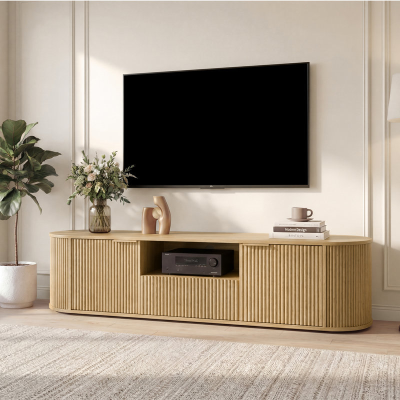 70'' Modern Fluted TV Stand with Adjustable Shelf,  Oak