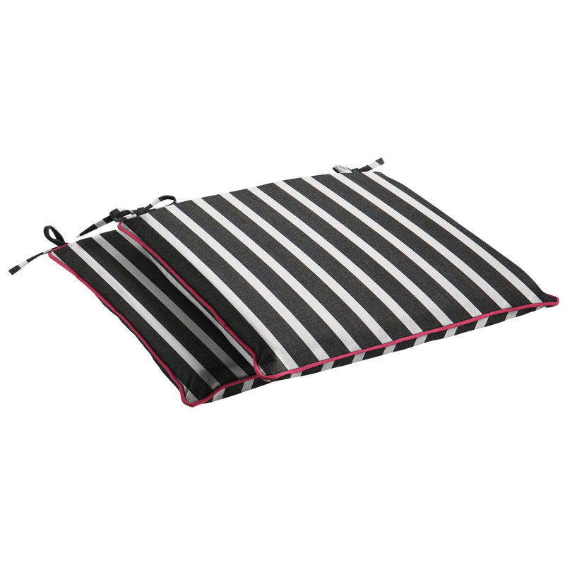 Sunbrella Outdoor 2'' Dining Chair Chair Pad, Shore Classic Black Stripe Sunbrella®, 2" H x 16" W x 19" D