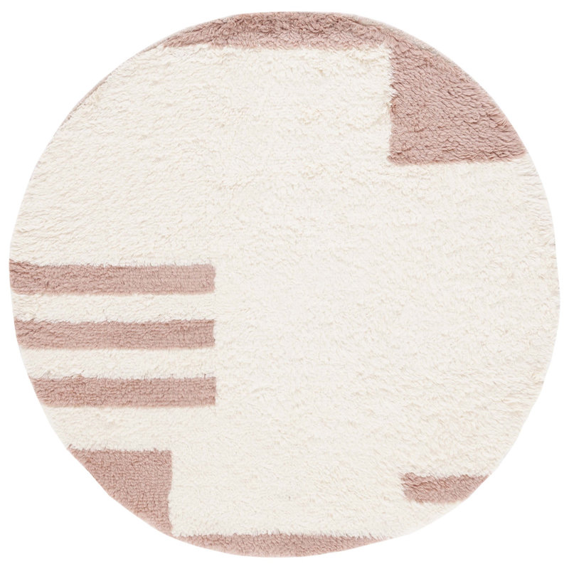 Caben Hand Woven Wool/Cotton Rug in Ivory/Pink, Round 6'