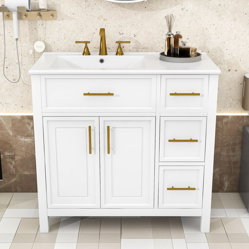Meuble-lavabo moderne 36 "avec lavabo, Blanc