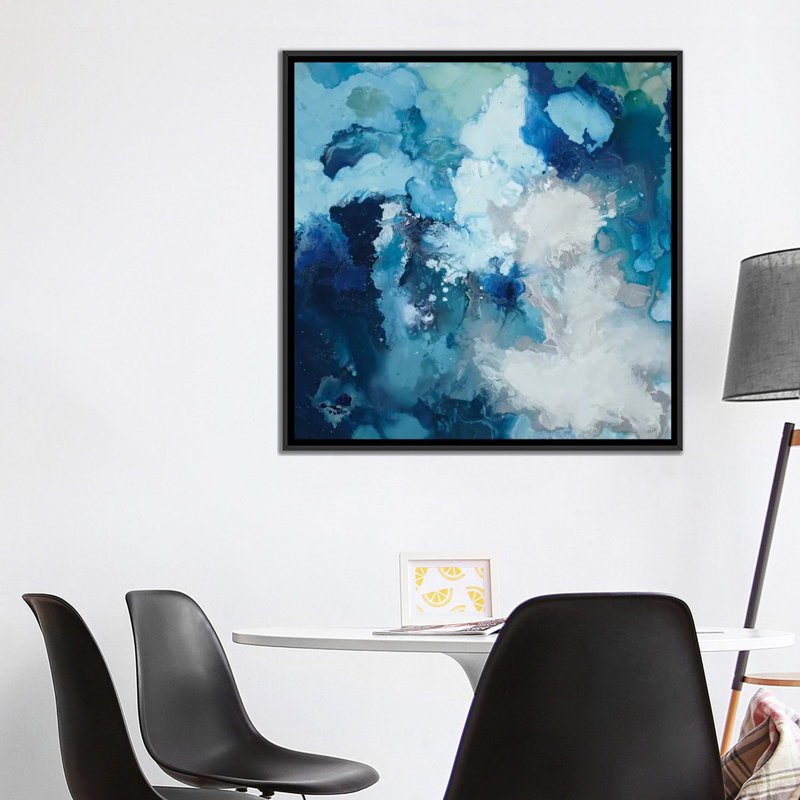 «Blue Flo», impression sur toile, H 18 po x l 18 po x P 1,5 po, Toile avec cadre noir, Pas de tapis