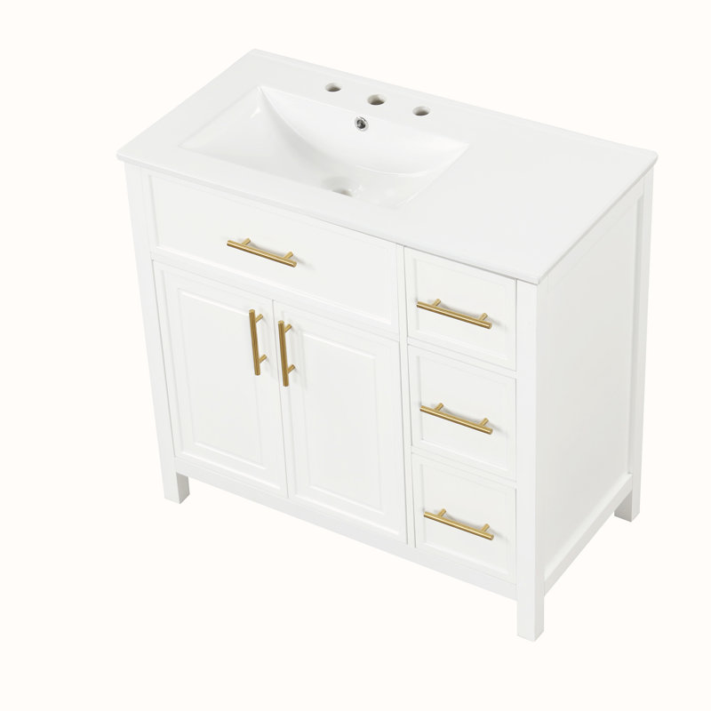 Meuble-lavabo avec lavabo et armoire avec tiroirs, Blanc cassé / blanc