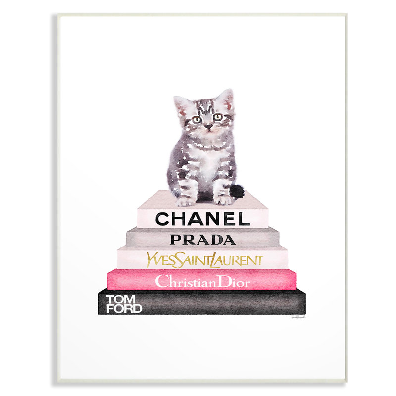 « bookstack with chat », reproduction, Plaque en bois, H 15 po x l 10 po x P 0,5 po