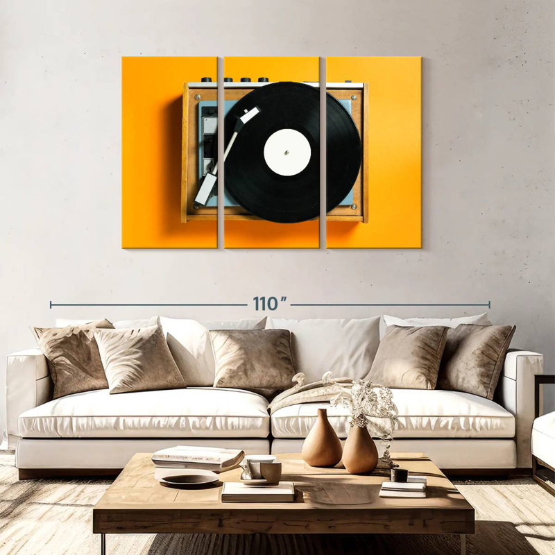 Abarca Retro Yellow Record Player, 48" H x 74" W