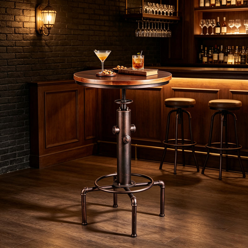 Table bistro industrielle 32,28 à 36,22 po, Brun / cuivre antique