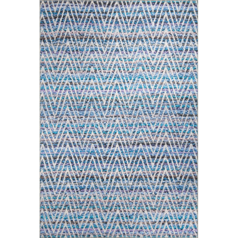 Tapis décoratif à chevrons bleus rétro, Tapis de couloir 2 pi 6 po x 5 pi