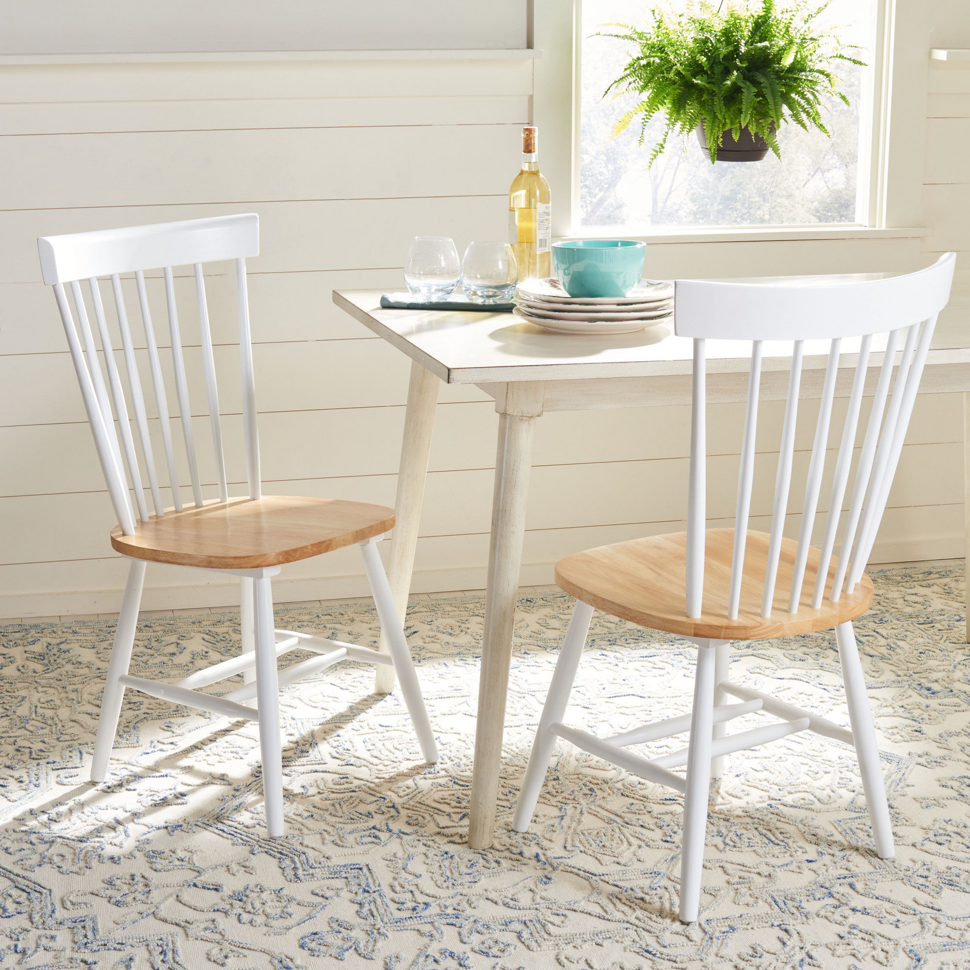 Matanna Solid Wood Windsor Back Side Chair, White/Natural