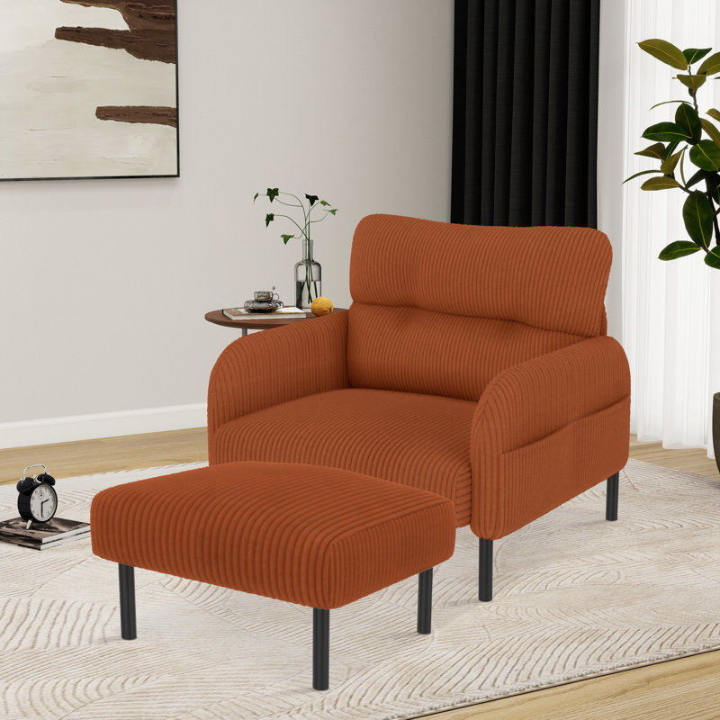 Fauteuil rembourré avec repose-pieds, Orange