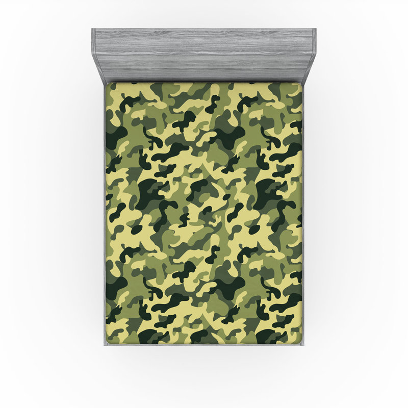 Drap-housse Ambesonne, paquet de 2, Drap-housse très grand californien, Camouflage vert / jaune