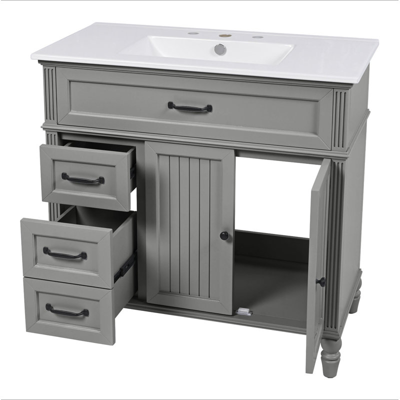 Meuble-lavabo 36 po avec lavabo, armoire de salle de bain avec tiroirs, structure solide et panneau de fibres à densité moyenne, un paquet