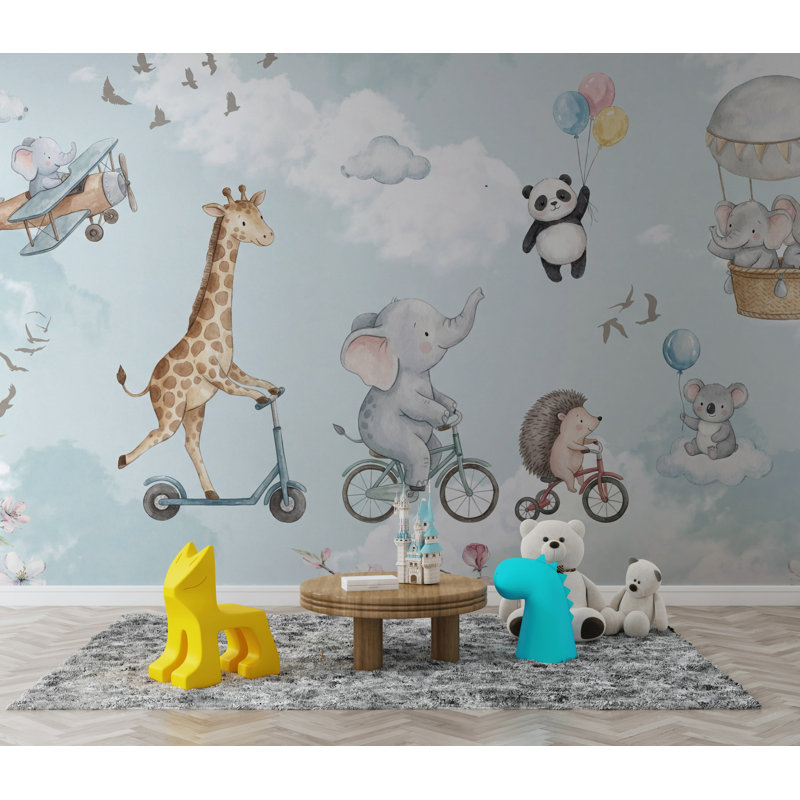 Papier peint montgolfière avec zèbre, Non-collé, L: 112 po x H: 72 po