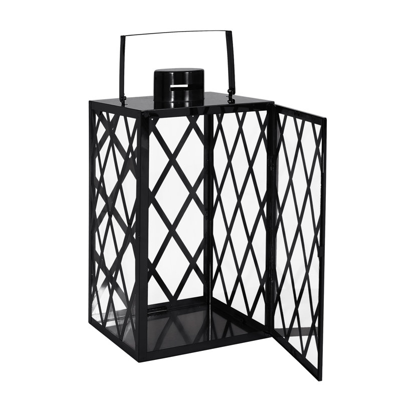 17.5'' H Stainless Steel Floor Lantern, Black