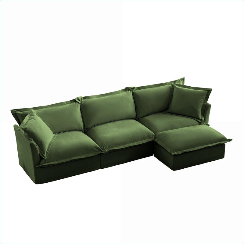 Sectional Sofas | Modern L-Shaped 3-Seater Convertible Deep Seat Couch for Living Room Office | Chenille | Sage Green