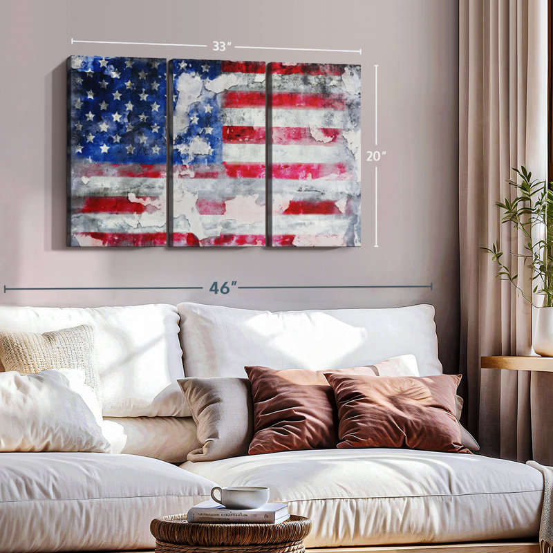 " Old American Flag " 3 - Pieces, 33" H x 20" W