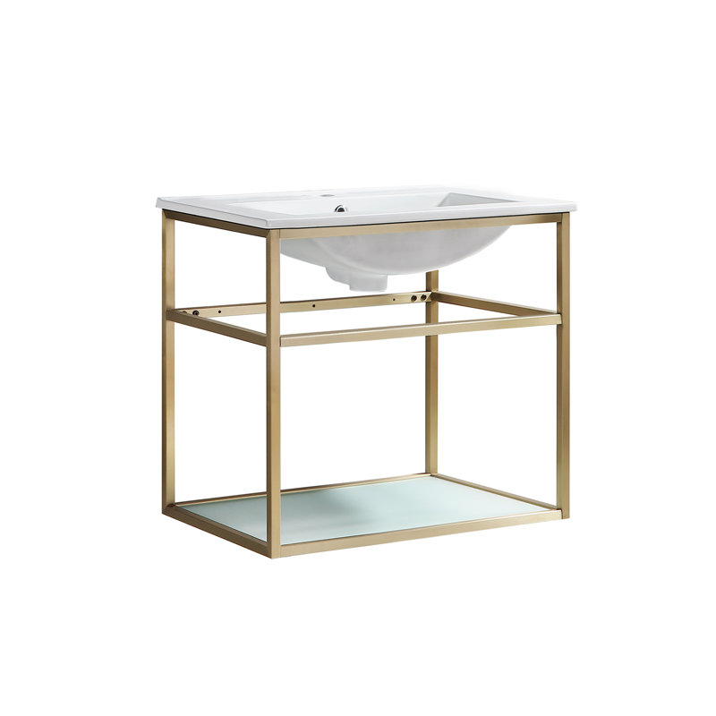 Ensemble de meuble-lavabo simple Pierre, avec tablette ouverte et structure métallique Pierre, Doré, 24"
