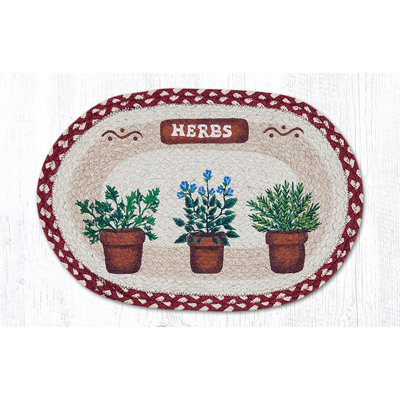  Farmhouse Herbs Oval Placemat 13"x19" Handwoven Jute Table Decor