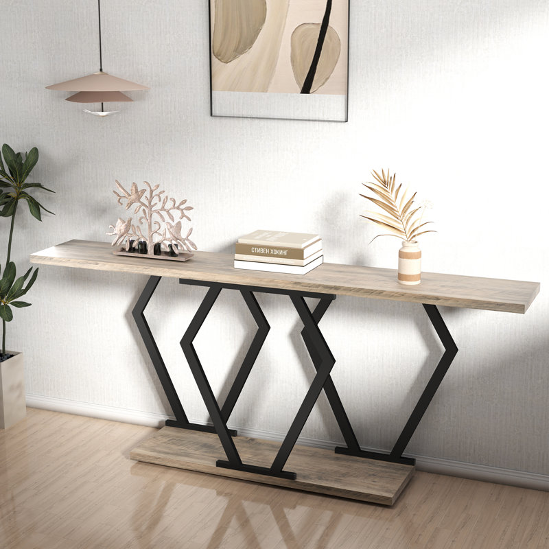 70.9" Console Table, Gray/Black