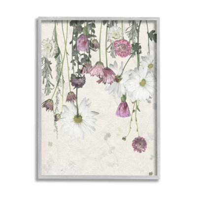«Hanging White and Purple Flowers over Neutral Beige» par Grace Popp - reproduction d'art