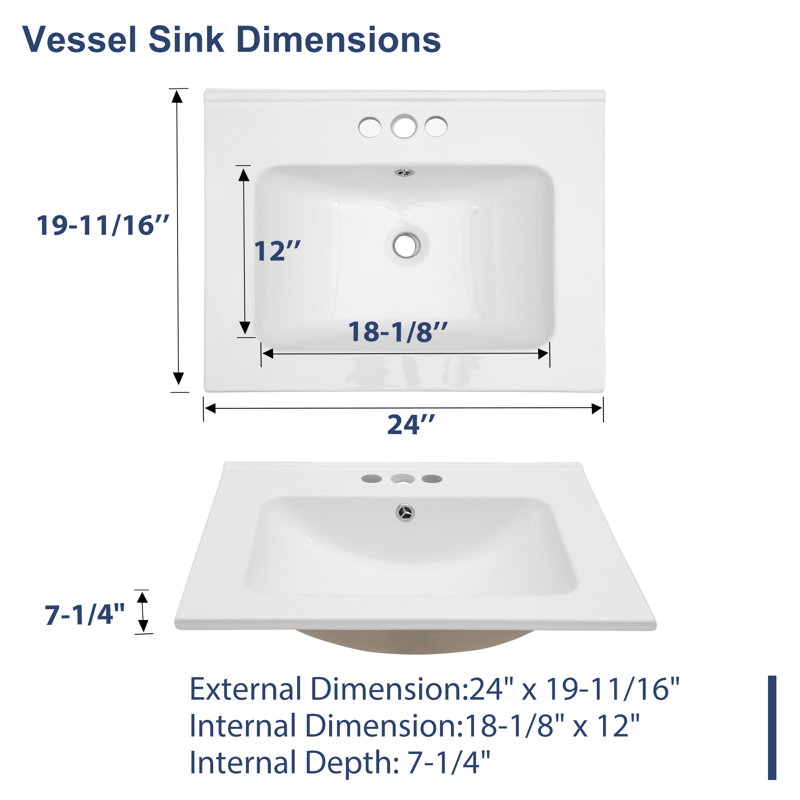Plateau de meuble-lavabo en céramique blanc avec lavabo (comptoir seulement) L 24 po x l 20 po, Trible