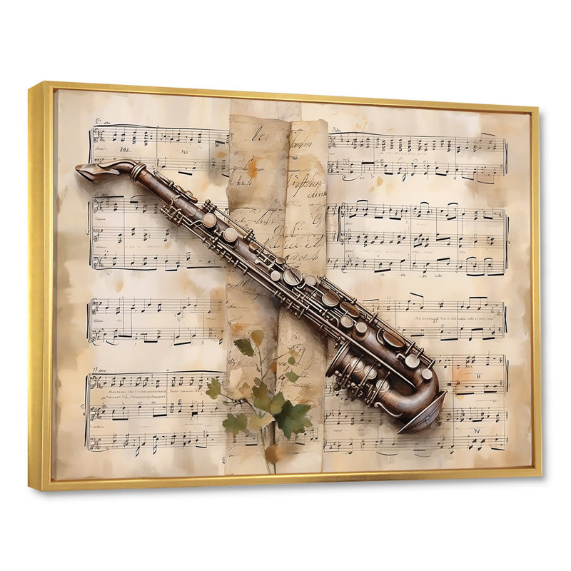 Clarinet Classique Timeless Taupe IV sur toile, Cadre flottant doré, H 24 po x l 32 po x P 1 po