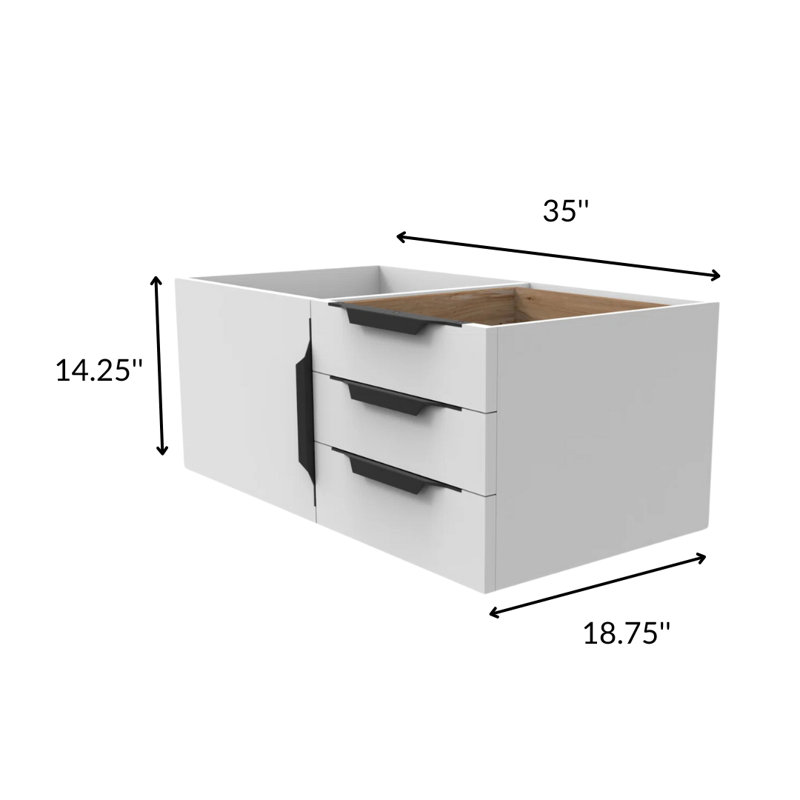 Base de meuble-lavabo simple 35 po fixée au mur seulement, Blanc / noir