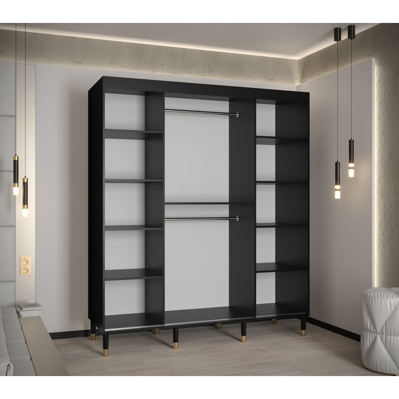 Allyza 2 Door Manufactured Wood Wardrobe, Black, 208cm H x 180cm W x 62cm D