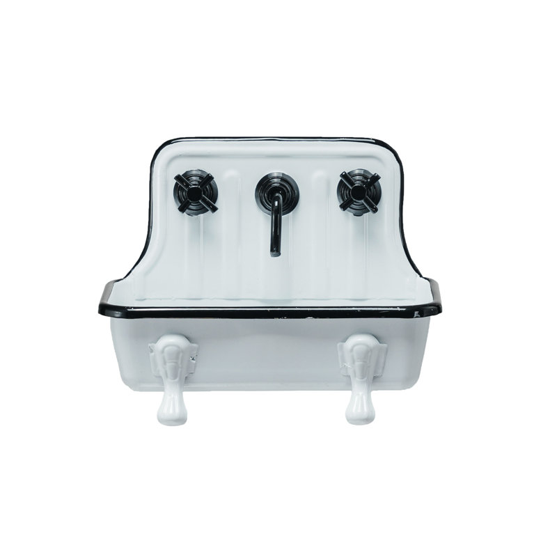 Porte-savon en métal d'inspiration rétro avec robinet, White/Black