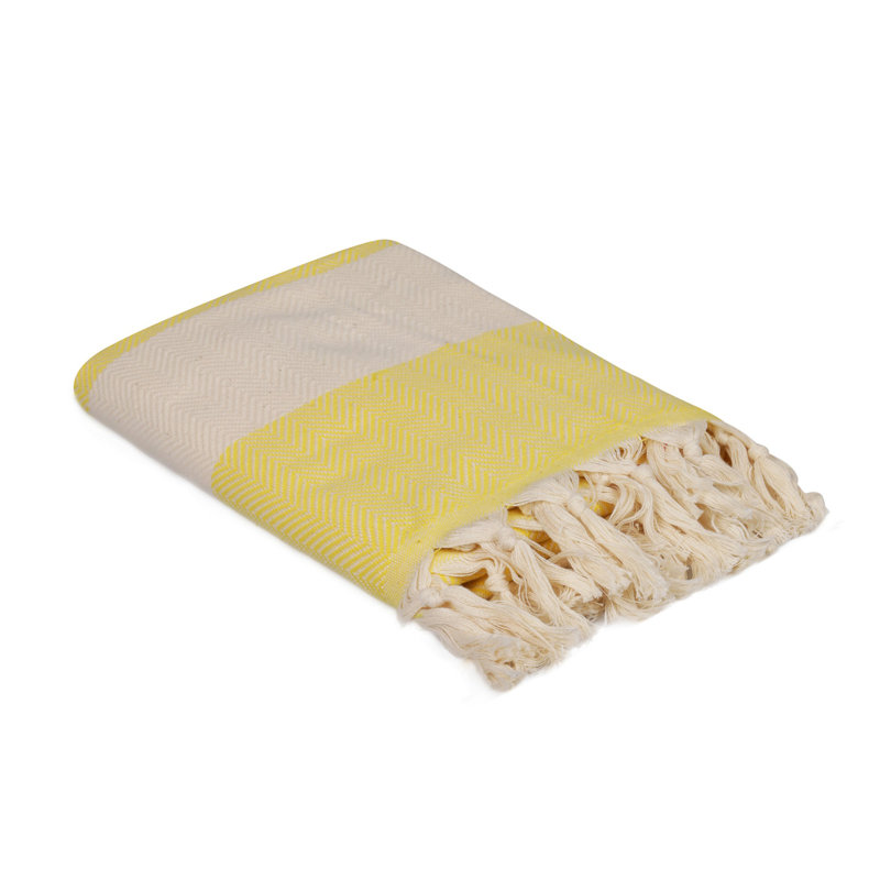 Serviette de plage 100% coton Halmstad, Jaune/blanc