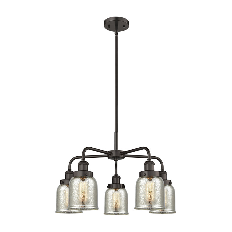 Bejtullah 5 - Light Glass Dimmable Chandelier, Silver Plated Mercury, Oil Rubbed Bronze