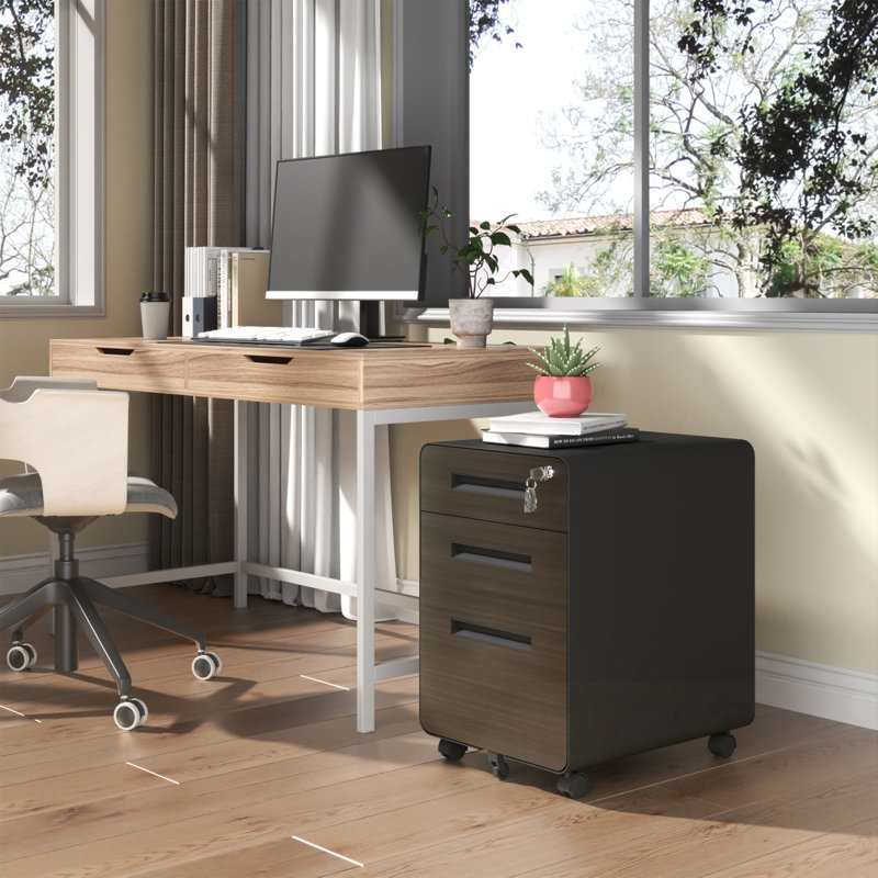 3-Drawer Wide Mobile File Cabinet with Lock, White