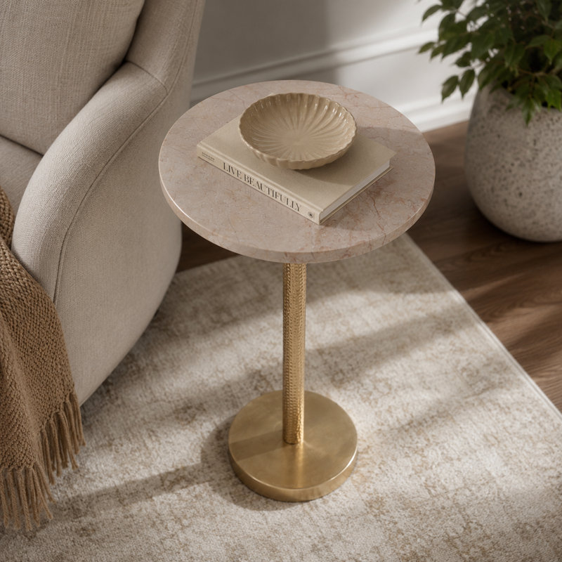 Table d'appoint en marbre Rejanae Elegant, Plateau ivoire / base laiton doré