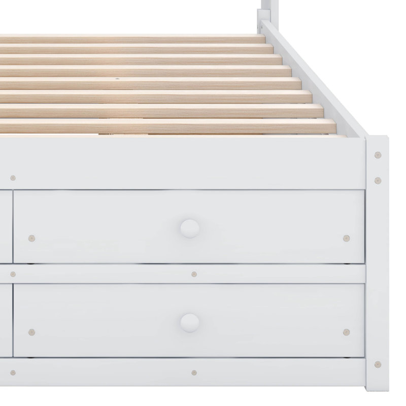 Platform Bed with Storage Headboard And 8 Drawers, Queen, White