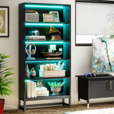 Bibliothèque à DEL 70,87 "à 5 niveaux avec rangement robuste pour salon, bureau, chambre à coucher