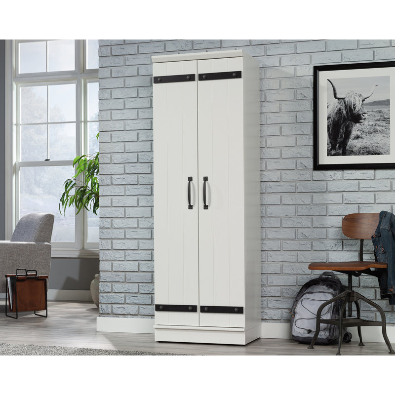 Soft White Tall Kitchen Pantry Cabinet with Adjustable Shelves