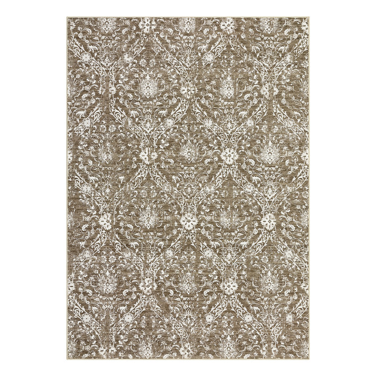 Mcquay Floral Machine Washable Rug with Rubber Backing for Living Room Non-Slip Area Rug Vintage Indoor Carpet Non-Shedding Rug for Bedroom Dining Room Hallway Kitchen Office Playroom Nursery